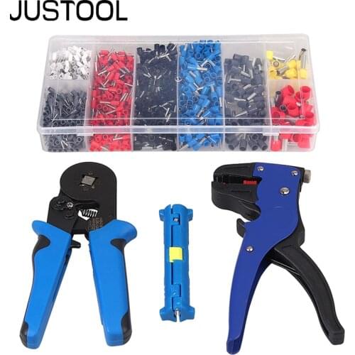 JUSTOOL Ferrule Crimp Tool Kit 6-4 Crimper Plier Wire Terminal 0.25-10mm² Self-Adjustable Ratchet Wire Stripper 1200 Connectors