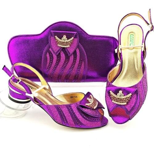 OLOMM African Shoes and Bag Set Purple Color Elder Women Good Quality Shoe and Bag Italy Shoes and Bag !MM-15