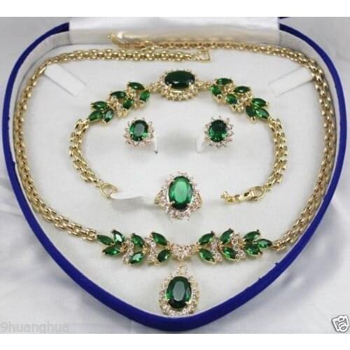 Wholesale good natural green zircon necklace 18" bracelet 7.5" Earring no box Genuine 18inch for Wedding women Jewelry