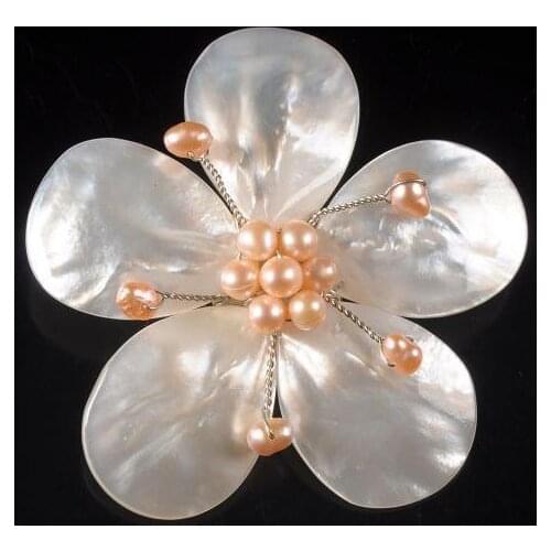 Wholesale Handwork Jewellery,Wedding Birthday Party Women Gift Brooch,White Shell Pink Pearl Flower Pin Brooch Pendant