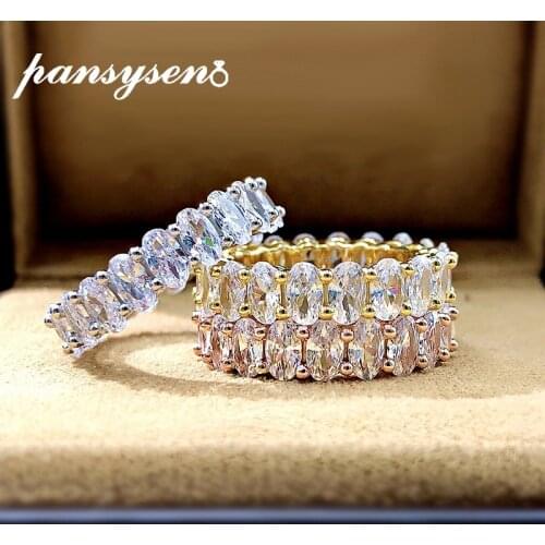 PANSYSEN 100% 925 Sterling Silver Oval Cut Simulated Moissanite Diamond Engagement Ring Fashion Wedding Bands Women Fine Jewelry