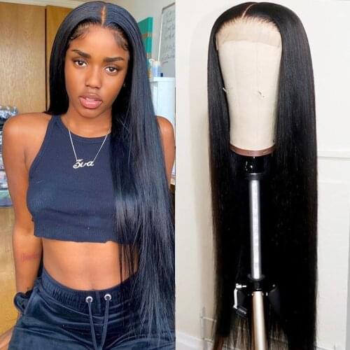 Cheap 30 32 Inch Straight Lace Front Wig Transparent Human Hair Lace Frontal Wigs T Part Brazilian Bone Straight Human Hair Wigs