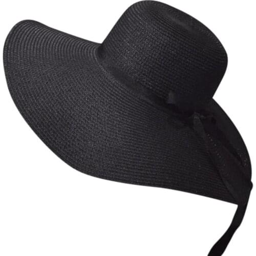 Hot WomenS Wide Brim Summer Beach Sun Hat Lady Straw Floppy(Black)
