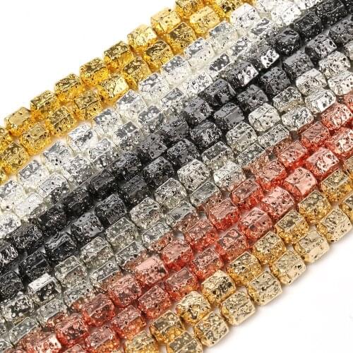 Rhodium Gold Silver Plating Natural Lava Rock Stone Beads Cylinder Spacer Beads for Jewelry Making DIY Handmade Bracelets 15