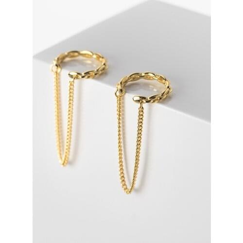 No pierced) 1PAIR Small Authentic 925 Sterling silver Chain Tassel Clip Cuff Earrings Fine jEWELRY 8286