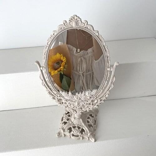 Nordic Carved Retro Style Flip Mirror Plastic Vintage Decorative Mirror Small R3MA