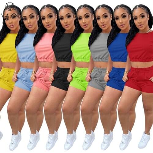 VAZN 2021 Summer Solid Simple Sport Wear Free Nature Young Casual Tracksuits Short Sleeve Short Pants Slim Women 2 Piece Set