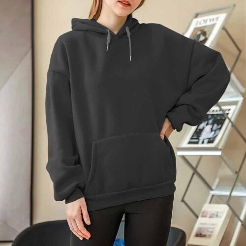 Dark Gray Korean Tops Winter Oversized Hoodie Women Hip Hop Harajuku Vintage Winter Clothes Kawaii Plain Sweatshirt Pullover