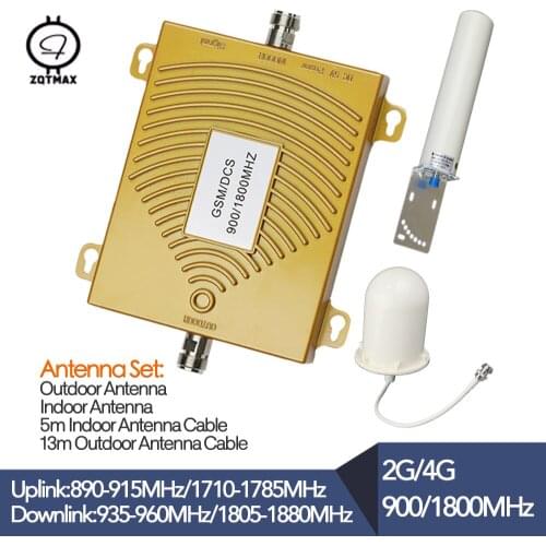 ZQTMAX Gain 65dB 2G 4G Mobile Signal Booster GSM Repeater for DCS 900 1800 LTE Mobile Cellular Signal Amplifier + antenna