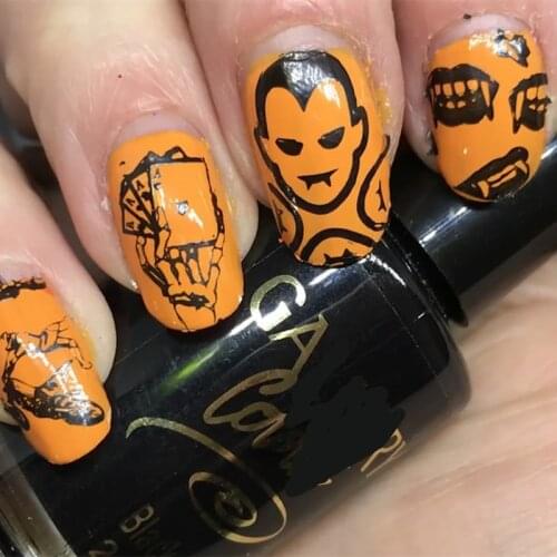 Mezerdoo Halloween Vampire Rectangle Manicure Stamp Template 12*6cm Nail Art Image Plate Celebration with Pink Stamp Set