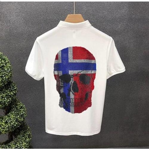 Spring Fashion Mens POLO Shirt Short Sleeve 2021 Hot Rhinestone Design Lapel Business Black Youth Tops New