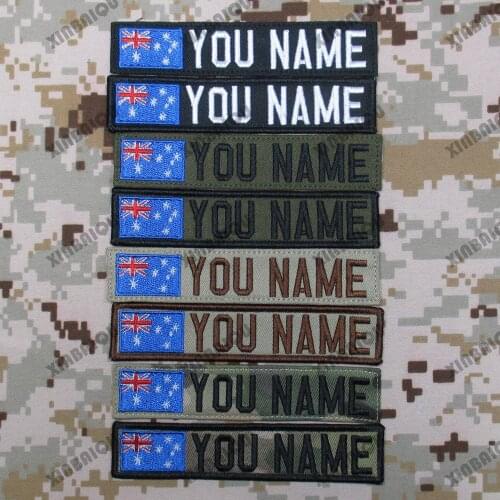 Embroidery Custom Patch Australia Flag Name Tape Hook and Loop Multicam Green ACU Black AU FG Tan