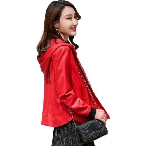 High Quality Real Leather Jackets Women Hooded Female Coat Autumn 100% Sheepskin Leather Womens Coats Femme Veste Zjt2660
