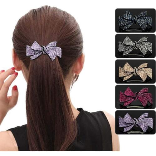Rhinestone Bowknot Hair Clip Lady Elegant Butterfly Bow Hairpin Barrette Fashion
