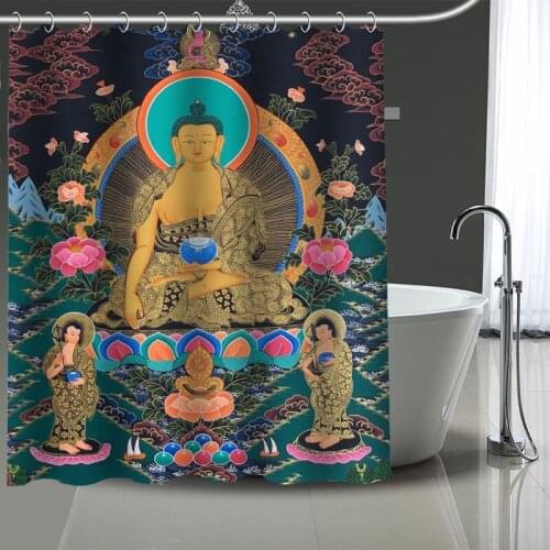 Custom Ancient Buddhist Thangka Painting Shower Curtains DIY Bathroom Curtain Fabric Washable Polyester For Bathtub Art Decor