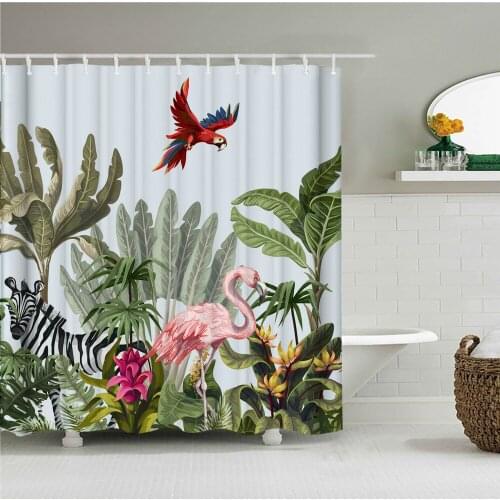 Flamingo Bath Curtain Waterproof Shower Curtains Polyester Flower Leaves plant Bath Screen Printed Curtain Bathroom Home Decor