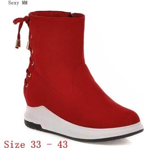 Spring Autumn Winter Platform Flat Shoes Women Snow Ankle Boots Lace Up Woman Short Boots Small Plus Size 33 - 40 41 42 43