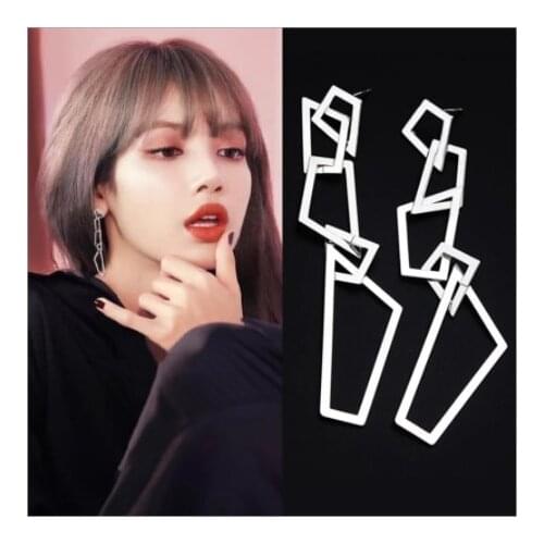 Korean Style Simple Geometric Irregular Design Hollow Stud Earrings for Women Girls Ins Trendy Jewelry Long Earrings Kpop Lisa