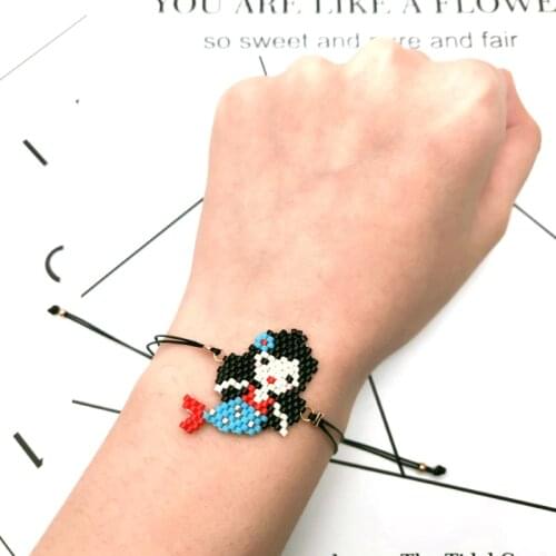 FAIRYWOO Beauty Tail Girl Miyuki Charm Bracelet Mermaid Boho Cute Drawstring Rope Adjustable Bracelet For Woman Friendship Gifts