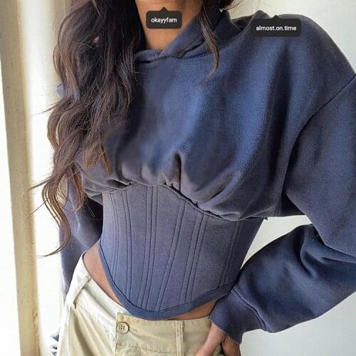 Women Crop Corset Hoodie Autumn Spring Hooded Sweatshirt Tracksuit High Street