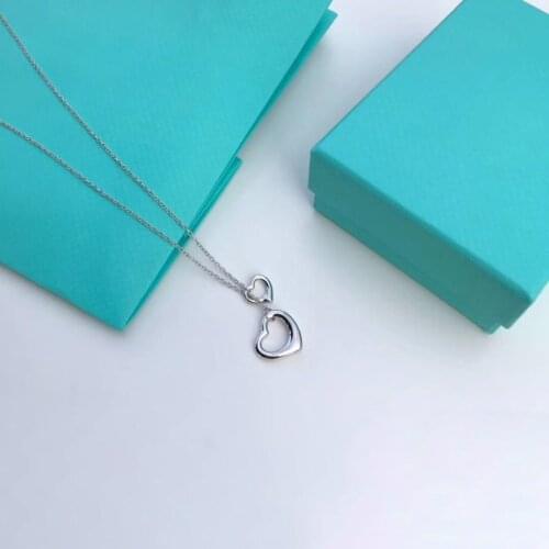 Double Drop Heart Pendant Necklace Womens Jewelry 925 Sterling Silver Charm Necklace Romantic Gift for Girlfriend