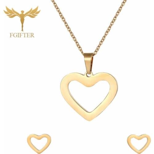 Romantic Lovers Pendant Lovers Earring Necklace Womens Necklace Jewelry Golden Stainless Steel Jewelry Set