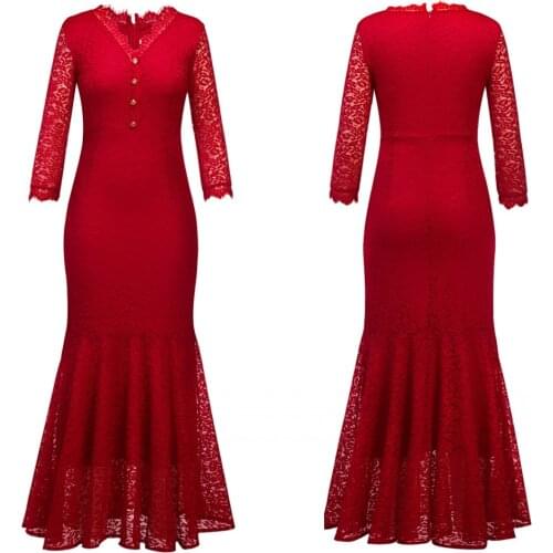 Women Robe Sexy V Neck Matching Button Half Sleeves Lace Wedding Evening Party Long Dress Ladies Elegant Gowns Slim Maxi Dress