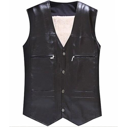 TG6447-A1235 2020 new autumn and winter aged men with a thick warm shoulder PU leather vest cheap wholesale