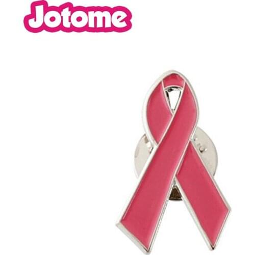 100pcs/lot Pink Ribbon Breast cancer awareness Tie Brooch Rubber Pin For Women Girl Lapel Pin Badge Jewelry