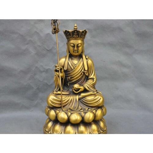 12" China Bronze Lotus Earth Store Ksitigarbha Bodhisattva Buddha Brass Statue