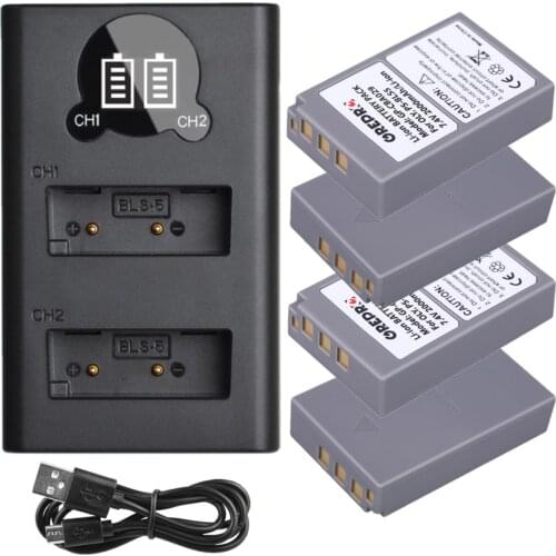 PS-BLS5 BLS50 BLS5 Battery and Charger Set for Olympus BLS-5, BLS-50, Stylus 1, E-PL2, E-PL5, E-PL6, E-PL3, E-PM2, OMD-EM10 III