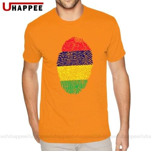 White Mauritius Flag Fingerprint Tee Shirt for Men Design Your Own Short Sleeved Full Cotton Crew Neck Tee Shirts