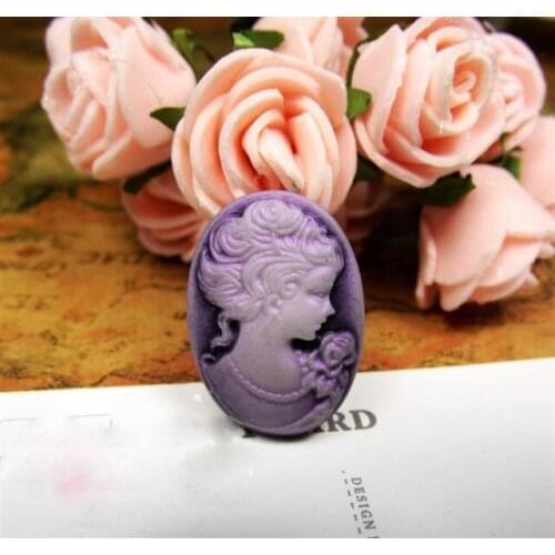 Free ship!!! 100pcs/lot Vintage purple color resin Cameos Lady Portrait Cabochons Cameos 18*25mm