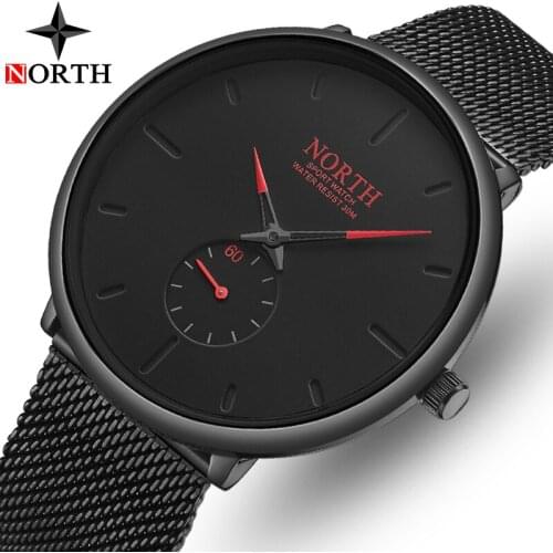 NORTH Brand Luxury Men Watches Fashion Simple Mesh Belt Waterproof Quartz Watch Men Casual Sport Wristwatches Relogio Masculino