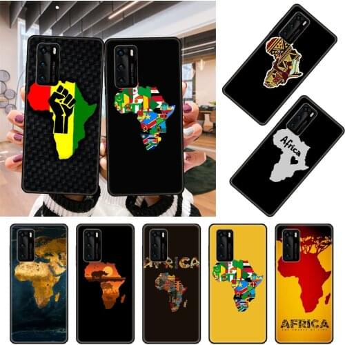 Phone Case For Huawei P20 P30 P40 P Smart Z 2019 P10 Mate 30 10 20 Lite Pro Black Cover Shell Soft Bumper Silicone Africa Map