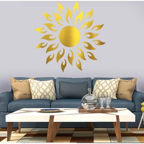Gold Silver Black Personality Fire Sun Flower Shape Living Room Bathroom Adhesive Acrylic Mirror Wall Stickers Home Decoration