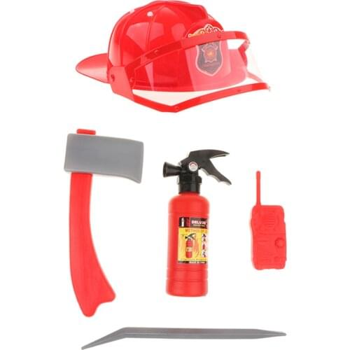 Children Fire Chief Role Play Costume Halloween Cosplay Helmet Set 5 Pieces for Dress Up Accessories