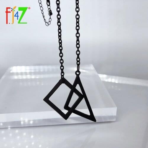F.J4Z Fashion Punk Womens Necklaces Black Square Triangle Crossed Geometric Pendants Long Men Pendant & Necklace Jewelry Gifts