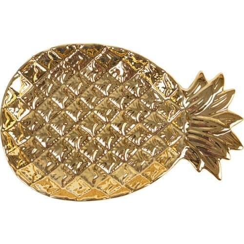 Fruit Cake Tray Dining Plate Golden Pineapple Plate Ceramic Pineapple Storage Plate Jewelry Tray Pastry Dim Sum Dish Fruit Plate