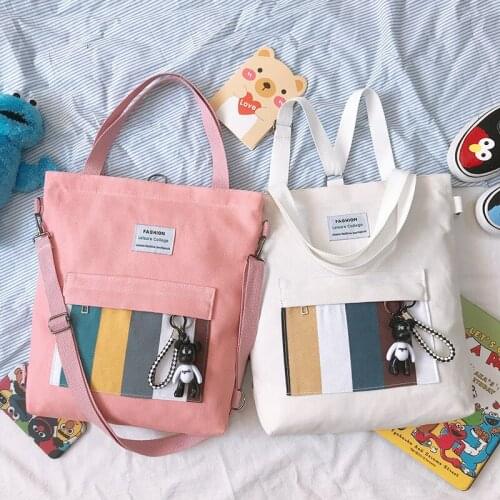 Canvas tote bag 2020 new Soft Zipper Panelled Korean ladylike high-capacity handbag school bag bookbag lovely bag