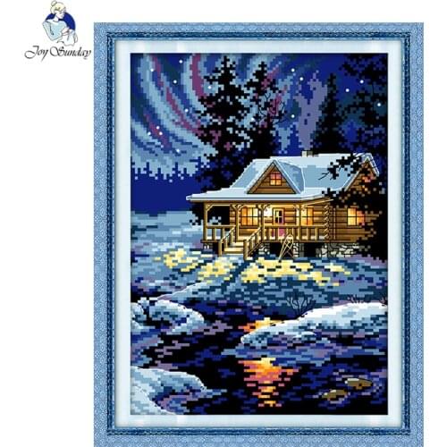GG The Night of The Arctic Stamped Cross Stitch DIY Kits Needlework Embroidery Set Joysunday Chinese Cross Stitch for Home Decor
