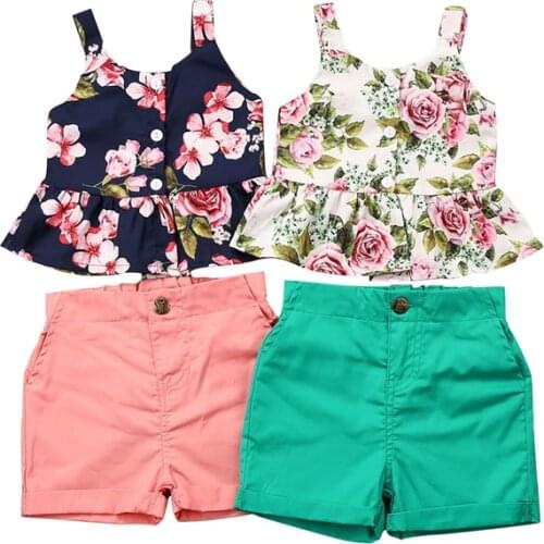 Citgeett Summer Newborn Baby Girl 2pcs Clothes Floral Strap Tops Shorts Green Pink Pants Outfits Set