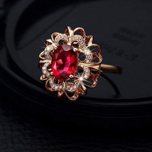 Fashion Ring Jewelry Red Stone Flower Design Rings for Women Bridal Wedding Accessories