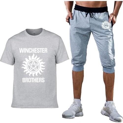 2021 new Summer Mens T-shirt winchester Print Colorblock Casual fashion Cotton Short Sleeve high quality Mens T-shirt+shorts s