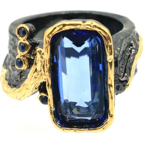 20x17mm Gothic Vintage Created Violet Tanzanite Pink Tourmaline For Man Cool Black Gold Street Jewelry Silver Rings Punk Style