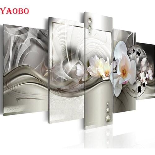 Diy 5D Diamond painting Magnolias Flowers Cross stitch Kit Diamond Embroidery 5 pcs set full square round Diamond mosaic Crafts