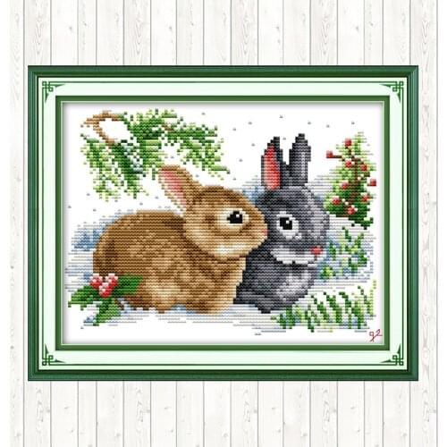 Lucky Rabbits Needlework Embroidery Patterns DIY Crafts Cross Stitch Kit 14ct 11ct Count Print Canvas Embroidery Kits Home Decor