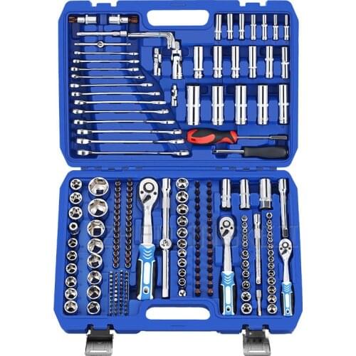 216 Piece Set The New Blue Box 72 Teeth Curved Handle Ratchet Sleeve Wrench Suit Manual Auto Repair Toolbox