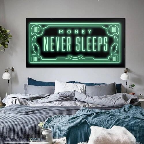 Money Never Sleeps Wall Art Canvas Posters And Prints Inspiring Phrases Canvas Paintings Abstract Art Pictures Home Wall Decor