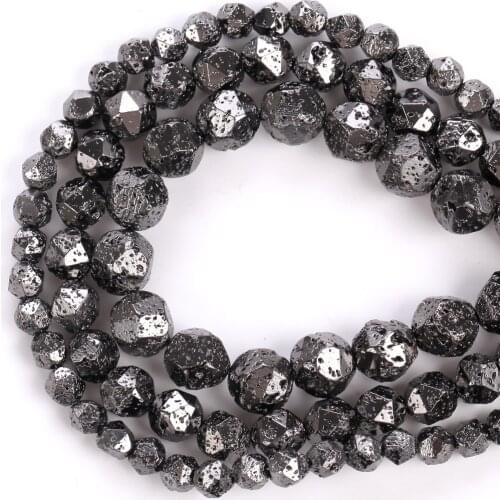 Natural Faceted Black Lava Volcanic Rock Stone Beads Hematite Stone Loose Spacer Beads For Jewelry Making Diy Necklace Bracelet